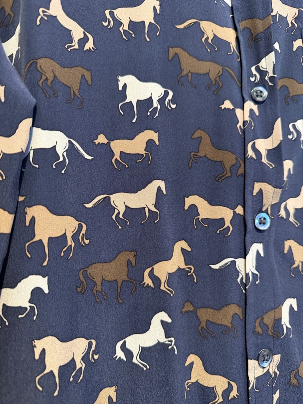 Rails Navy Horse Print Silk Blouse - Picture 3 of 4